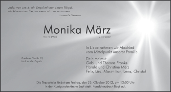 Traueranzeige von Monika März von Pegnitz-Zeitung